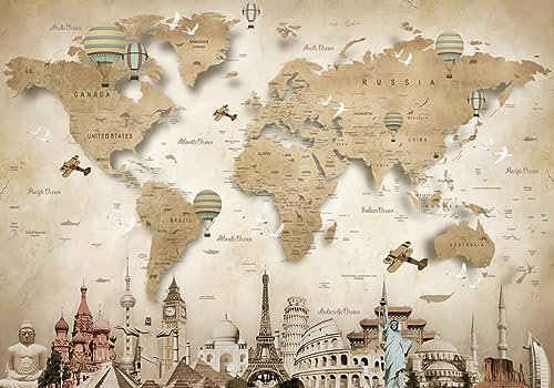 STROXTH WALLPAPER Papier Peint Intissé Tapisserie Murales Panoramique 3D Dessin Animé Carte Du Monde Distribution Animale Murale Papier Peint Chambre Enfant Adulte Poster Geant Mural