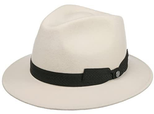 LIERYS White Patterson Traveller Wollhut - Weißer Hut - Eleganter Filzhut mit Ripsband - Unisex - Herbst/Winter - Made in Italy weiß 56 cm
