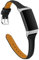 Jennyfly Lederarmband kompatibel mit Fitbit Charge 4/Charge 3/Charge 3 SE Bänder, Damen Herren Slim Ersatz Sport Uhrenarmband Armbänder mit Metallschnalle verstellbar 14 - 20,3 cm – Schwarz