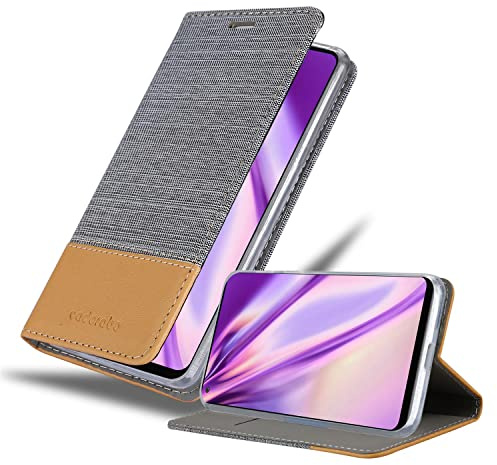 Cadorabo Hülle kompatibel mit Samsung Galaxy A21s aus Premium Jeans und Kunst Leder Flip Klappbare Stoßfeste Magnetische [Standfunktion] [Kartenfächern] Cover Hülle für Galaxy A21s Tasche in Grau