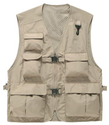 Daoba Homme Gilet de Pêche en Maille Multi-Poches Gilet de Photographe Gilets Camping Chasse Gilet Extérieur Militaire Tactique Sans Manche