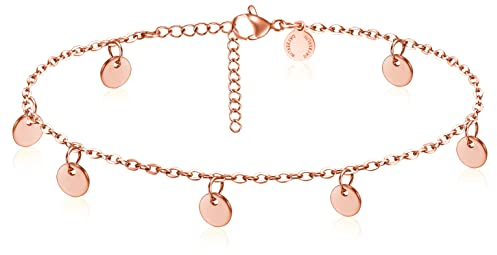 day.berlin Damen Fußkettchen Sun in Rosegold 18k vergoldet, Fußkette 23cm + 4cm, variable Länge mit kleinen Plättchen (5mm) aus 316L Edelstahl, nickelfrei und wasserfest für Frauen