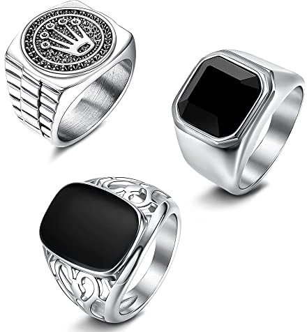 JeweBella 3 Stück Ringe Herren Siegelring Edelstahl Vintage Punk Biker Ringe Set Gothic Ringe Krone Schmuck für Männer Damen Größe 54-70