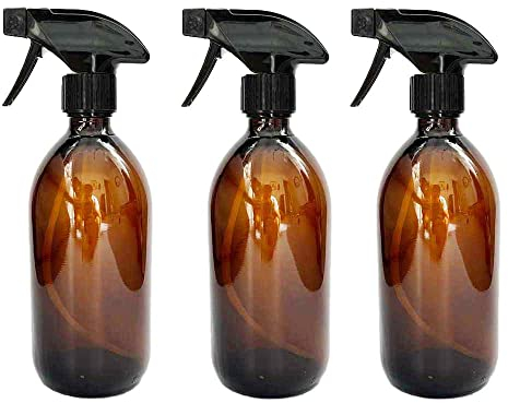 3 Pack Amber Glass Trigger Spray Bottles 500ml | Durable, Plastic Free Spray Bottles For Cleaning/Essential Oils/Misting Plants | BPA-Free, Eco Friendly and Refillable