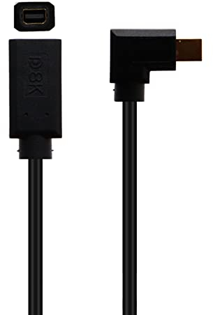 AWADUO 8K60hz Mini DisplayPort Female to Mini DP Male Cable, 90 Angle Right Mini Displayport 1.4V to Mini Displayport Conerter Adapter Extension Cable Cord for Laptop,Project,Monitor(F to M,Right)