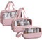 LEcylankEr Trousse de Toilette Transparente 3 Pièces, Trousse de Toilette PVC Étanche pour Femme, Trousse de Maquillage Légère pour Voyage Set (Rose)