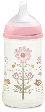 Suavinex Flasche 270 ml Gold Edition + 3 Monate, mit physiologischem Sauger Sx Pro Silikon, Größe M, Rosa