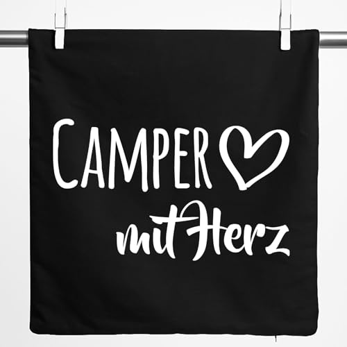 Huuraa Kissenbezug Camper mit Herz Geschenk | 40x40cm Black Baumwolle Dekokissenbezug Geschenkidee Schwarze Bezug für Sofakissen dekorativer Zierkissenbezug