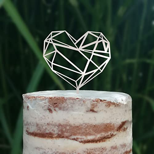 Cake Topper (Geometrisches Herz), Liebe, Love, Valentinstag, Hochzeit, Verlobung, Trauung, Acryl/Holz, Tortenstecker, Tortenfigur, Tortendeko, Hochzeitstorte, Tortenständer (Silber)
