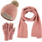 Damen Winter Warm Mütze mit Bommel Touchscreen Handschuhe und Lang Schal Set mit Dick Fleece Gefütterte, Winterhandschuhe Weihnachten Geschenk für Frauen