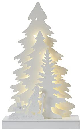 Celebright Pre-Lit Tree and Santa Scene - Wooden White Christmas Forest Scene with LED Atmosphere Lights - Battery Operated & Freestanding for Table Tops, Mantels or Window Lighting - 43cm