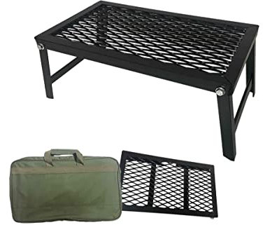 Klappbarer Lagerfeuer Grill zum Kochen über offenem Feuer | Grillrost klappbar, Camping-Grill faltbar | Pfannenknecht | Feuertopf Untersetzer (39x23x16cm) Schwarz