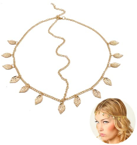 Gold Leaf Headband Tassel Hair Jewelry Bridal Wedding Chain Vintage Festival Accessories for Women and Girls