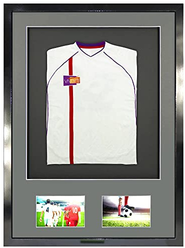 Vivarti DIY Infant 3D Mounted Double Aperture Sports Shirt Display Case - 21.25 x 29 Inches - Gloss Black, Silver Frame