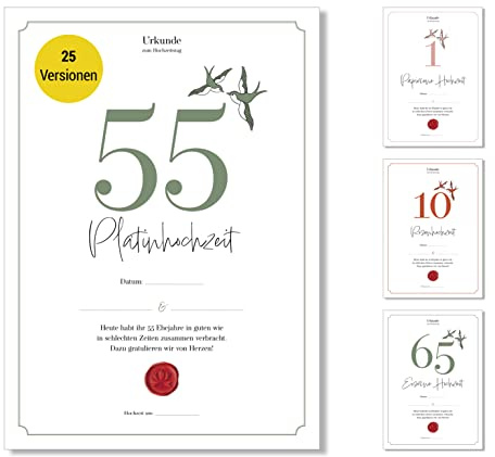 Frank Paperman® | 55 Hochzeitstag | Ehejubiläum | Platinhochzeit | Urkunde Hochzeitstag | klassisch | Geschenkideen Hochzeitstag | Vordruck im DIN-A4-Format