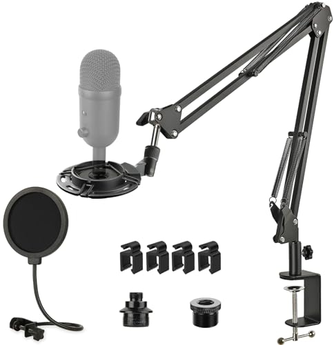 Mikrofonarm für Razer Seiren V2 X, verstellbarer Mikrofonarmständer mit Stoßhalterung, Pop-Filter, robuste Tischhalterungsklemme und 3/8-Zoll-Buchse auf 5/8-Zoll-Stecker-Schraubadapter