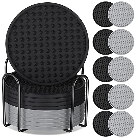 Veciado Lotda 10 sous-Verres pour sous-Verre en Silicone avec Support AntidéRapant Protection Lavable Tasse sous-Verres RéSistant à la Chaleur