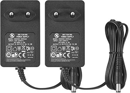 Security-01 Confezione da 2 adattatori AC a DC 5 V 3 A, spina 5,5 mm x 2,1 mm, Plug EU (XH0500-3000wG)