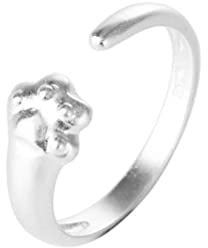 Katzenpfoten Sterling Silber Ring Kreative Katzen -Studentin Anime Style Japan und Südkorea Simpleicy Index Finger Plain Silber Little Finger Schwanzring, silbrig, Einstellbare Öffnung