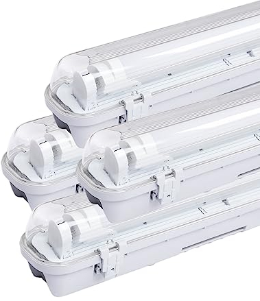 Sonnewelt LED Feuchtraumleuchte 120 cm 4 Stück 4000K Neutralweiß 18W 1530lm Flimmerfrei T8 Werkstattlampe IP65 Wasserfest Wannenleuchte Leuchte für Garage Keller Bad Büro Warenhaus