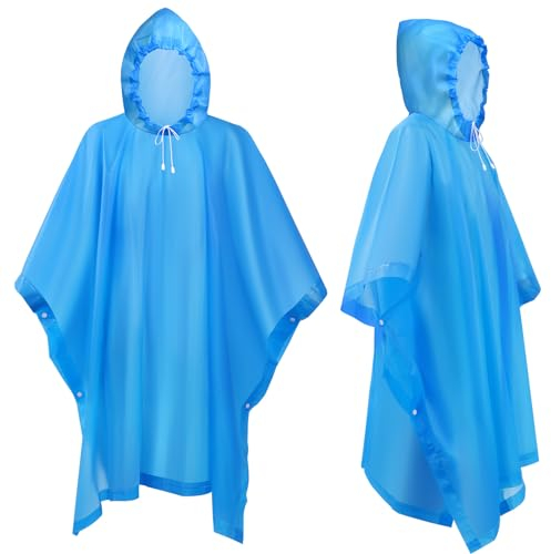 Flintronic 2 Pezzi Poncho EVA Impermeabile Riutilizzabile, Portatile con Cappuccio per Adulto, Antipioggia per Uomo e Donna, per Campeggio, Escursionismo (Blu)