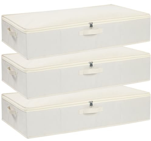 YheenLf 3 Stück Aufbewahrungsboxn mit Deckel, Faltbare Kleiderschrank Organizer mit Verstärktem Griff und Reißverschluss für Bettdecken Decken Kleidung, 80x40x15cm