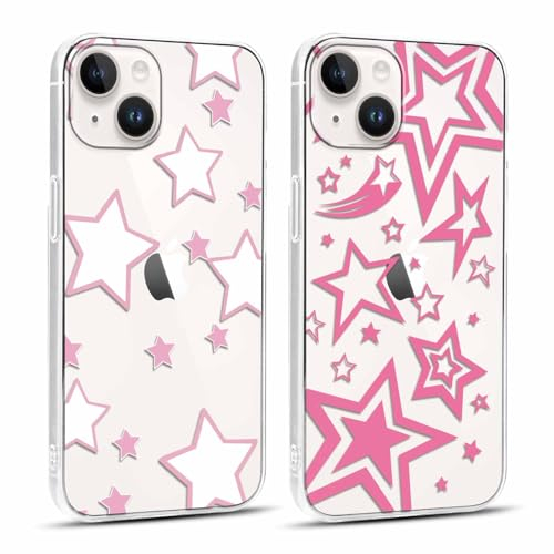Yoedge 2 Stück Handyhülle für iPhone 14 / iPhone 13 Hülle 6,1, Transparent Stern Muster Mädchen Aesthetic Motiv Handyhülle Dünn Weich Durchsichtig Silikon Slim TPU Stoßfest Schutzhülle für iPhone 13