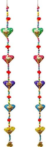 A1SONIC® Handicrtafts Door Hanging Decorative Cotton heart in Vibrant Color Stringed with Beads and Bell Traditional Indian Hanging Decoration (1)