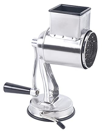 Râpe à tambour en acier inoxydable, râpe à tambour, râpe rotative de cuisine, coupe-légumes, moulin à noix, râpe à fromage avec 5 lames de tambour différentes, acier inoxydable, argent