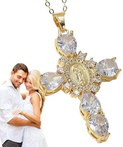 PEKMAR Jungfrau Maria Kreuz Anhänger Halskette,Heilige Maria Kreuz Halskette - Heilige Maria Kreuz Anhänger Halskette,Schmuckgeschenke, Halskettenschmuck für Hochzeit, Porm, Alltagskleidung