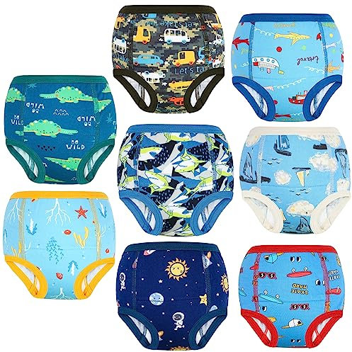 MOEMOE BABY Potty Training Pants Boys Training Pants for Toddler,Toilet Training Underwear Reusable,8 Pack,Light Blue,8 Years