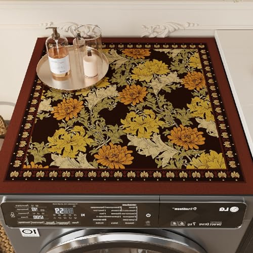 Morbuy Tapis de Protection Antidérapant pour Dessus de Machine à Laver, Fleurs Style Européen Tapis pour Dessus de Machine à Laver Séchage Rapide Tapis de Machine à Laver (Style Vintage,36x46cm)