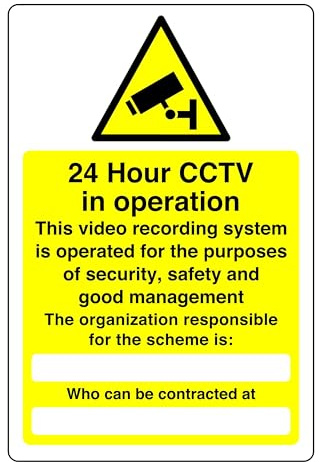 24 hour in operation sign : this video recording system is operated for puprposes of security - High tack self-adhesive sticker (150mm x 100mm) Viewing Distance within 3m.