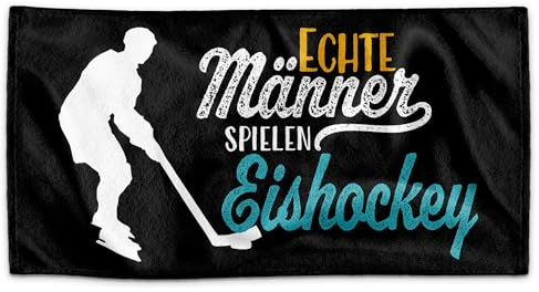 PR Print Royal Handtuch für Sportler mit Spruch - Echte Männer Spielen Eishockey - Geschenk Sportler, Eishockeyspieler, Eishockeyfan | Handtuch Geschenke für Männer, 140 x 70