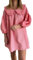 FeMereina Y2K Robe nuisette vichy à manches longues bouffantes à carreaux avec col claudine et volants, rose, L