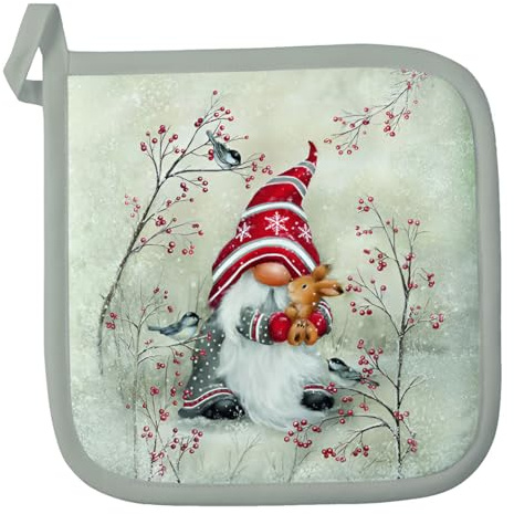 Ambiente Topflappen 20 x 20 cm potholder Baumwolle Wichtel Zwerg in Winterlandschaft Winter Weihnachten Advent Serie Dwarf Hug