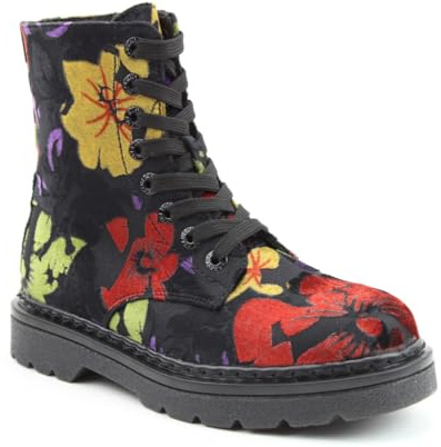 Heavenly Feet Womens Justina2 Floral Velour Black Blue Faux Leather Vegan Boots (Black, UK Footwear Size System, Adult, Women, Numeric, Medium, 5)