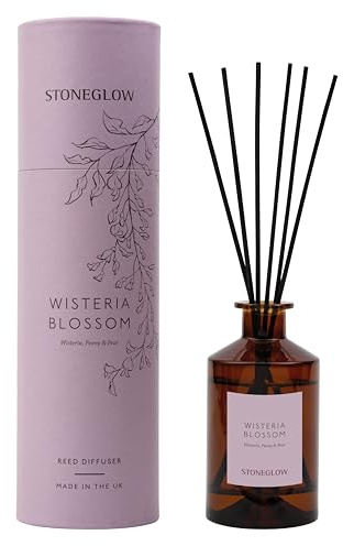 Stoneglow The Walled Garden Wisteria Blossom Scented Reed Diffuser 160ml – Wisteria, Peony & Pear Scents, Lasts 12 Weeks, 12 Rattan Reed Diffuser Sticks, Refillable Air Freshener for Home