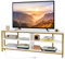 COSTWAY Eck-TV-Schrank mit Ladestation, TV Lowboard mit Ablageflächen, Fernsehschrank für TVs bis 65 Zoll, Fernsehtisch für Wohnzimmer, Schlafzimmer, 140 x 39 x 48 cm (Weiß + Gold)