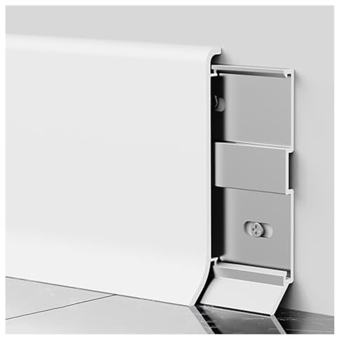 Plinthe Garniture de moulure de plinthe murale blanche pour le bureau à domicile, garniture de plinthe en métal étanche avec embout, plinthe de salle de bain en aluminium(3 in(8cm),60 in(152 cm))
