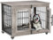 Buluri Dog Crate Furniture, Double Doors Wooden Dog Cage with Cushion & Wheels, Dog Kennel Indoor End Table for Small and Medium Dogs (Grey, 82.5cm L x 56.1cm W x 64cm H)