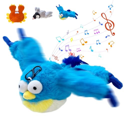 comepew Interaktives Katzenspielzeug Selbstbeschäftigung, 2025 Neu Elektrisches Vogelspielzeug, Flapping Bird Cat Toy Katzenspielzeug Vogel Flügelschlagen Mit Vogelstimmen Automatisches (Blau)