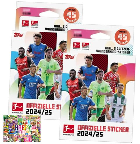 Bundle mit Topps Bundesliga Sticker 2025 - Fußball Sammelsticker - 2 Blister + Exklusive Geburtstagskarte