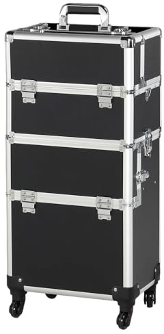 Soberine Valigetta Porta Trucchi 3 in 1 Trolley Make Up Beauty Case da Viaggio per Estetista Professionale Grande con Serratura Ruote Girevoli Nero