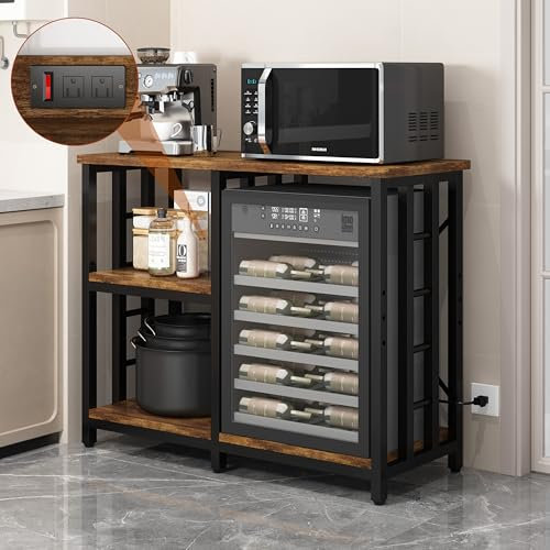 4-Tier Kitchen Baker's Rack with Power Outlet, Mini Fridge & Microwave Oven Stand Table, 5 Tiers Coffee Bar Table, 20-29-37 Gallon Fish Tank Stand, Kitchen Organizer Shelf for Spices/Utensils Foods
