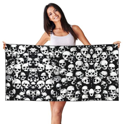 pvinnk Badetücher mit Totenkopf-Aufdruck, übergroß, leicht, schnell trocknend, Handtuch für Erwachsene, niedliche Haut, Strandtuch