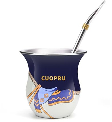 Cuopru Tasse Yerba Mate 2025 avec paille Bombillas et brosse de nettoyage, style selle de Gauchos, gourde à large ouverture 200 ml (bleu foncé)