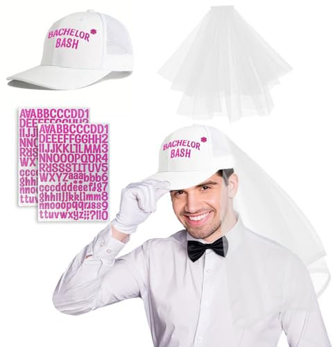 BOOSHMall junggesellenabschied männer, JGA Männer Kostüm Set, mit Hut und Schleier, 2 Tattoos, für Stag Party Kostüm Zubehör Männer Hochzeit Deko