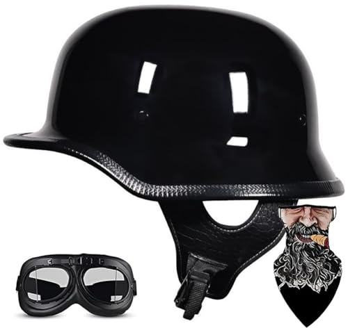 SYEBVTQ Vintage Deutsche Motorrad Halbhelme Halbschalenhelm Mit ECE Genehmigt Brain-Cap mit Sonnenbrille Schnellverschluss Schnalle, Jethelm Retro, Chopper Helm, Scooter-Helm