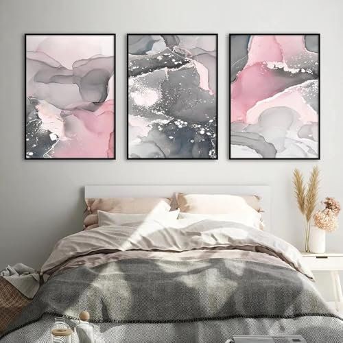 IEUUUB Impression sur toile abstraite scandinave avec marbre rose et gris, décoration murale de style nordique, 60 x 80 cm (3 x 24 po), avec cadre